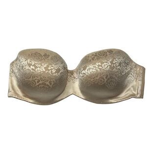 Soma Tan stunning support strapless Bra 36DDD 36F Molded Cups Floral Pattern